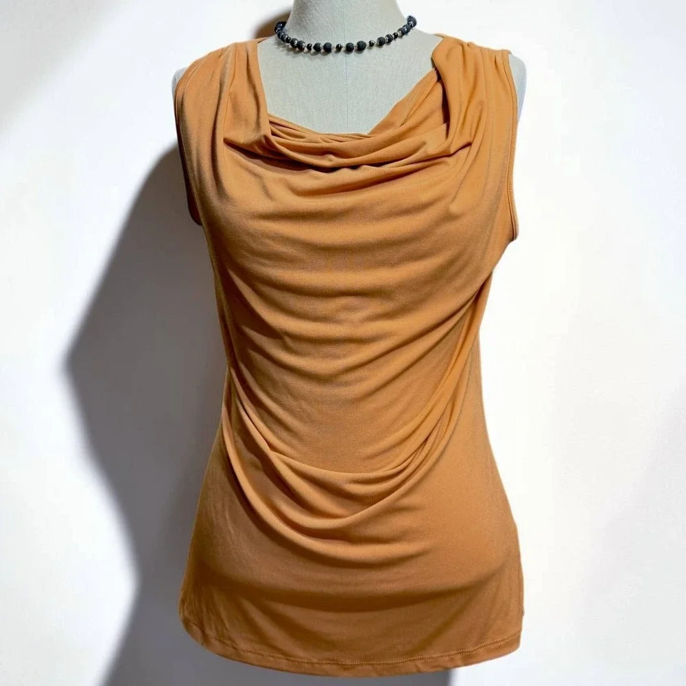 Tahari SP Drape Cowl Tank Top Orange Y2K Minimalist Earth Tone Office Summer Y2K